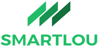 Logotipo de SMARTLOU con tres barras diagonales verdes sobre texto verde