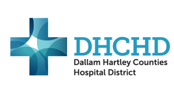The dallam hartley counties hospital district logo has a blue cross on it.