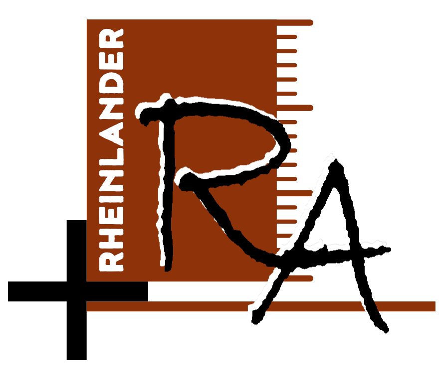 A logo for rheinlander with a cross and a ruler