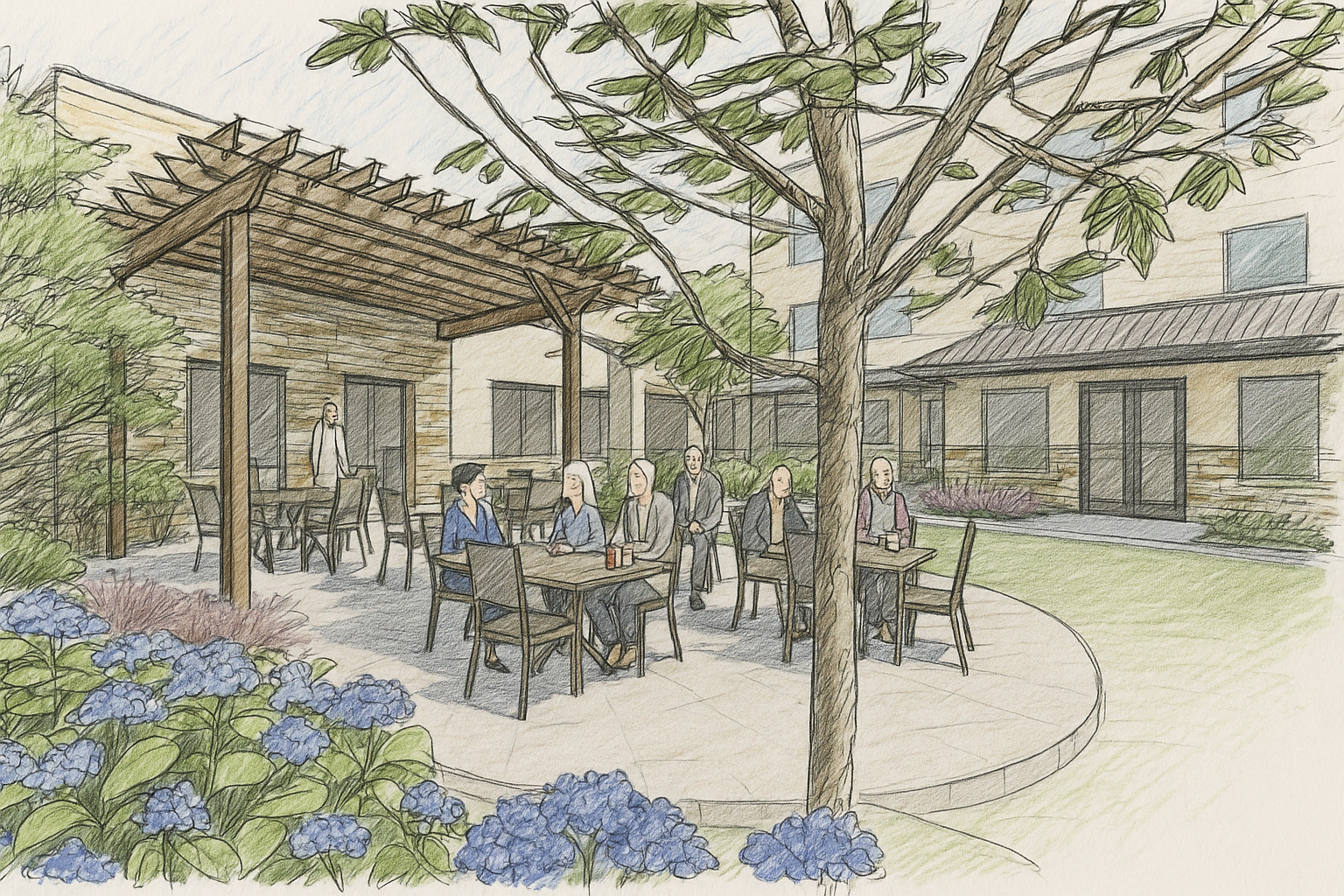 A sketch of a senior care residence from Rheinlander architects