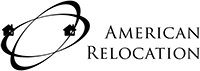 Logo for American Relocation. Two orbiting rings with houses at opposite sides. Text: American Relocation.