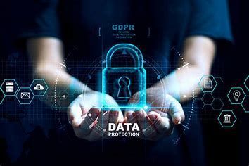 Data privacy image - man with outstretched arms holding digital image of lock