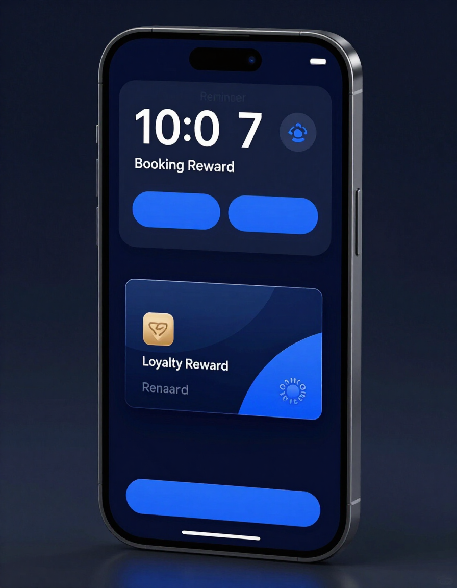Booking reminder notification and loyalty card on a smartphone