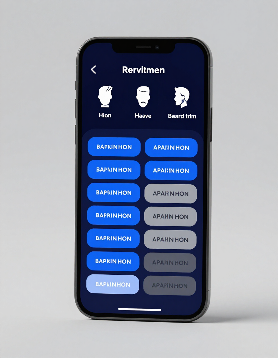 Barber app service and time selection screen