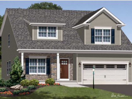 An artist 's impression of a house with a gray roof
