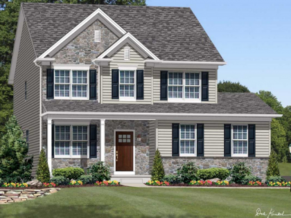 An artist 's impression of a house with black shutters