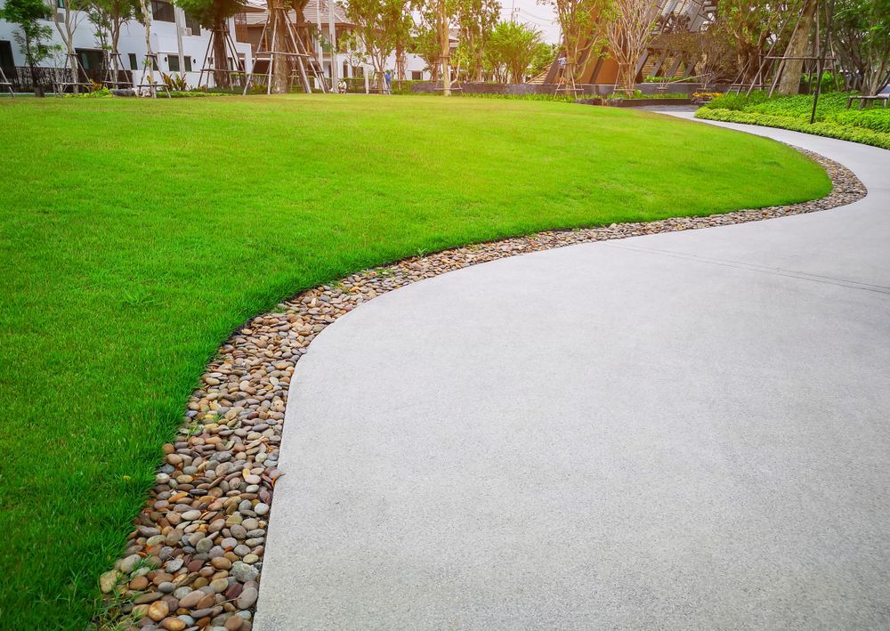 Curved Concrete Path Beside a Bright Green Lawn in a Park-like Setting — Tropical Lawns in Mulgrave, QLD