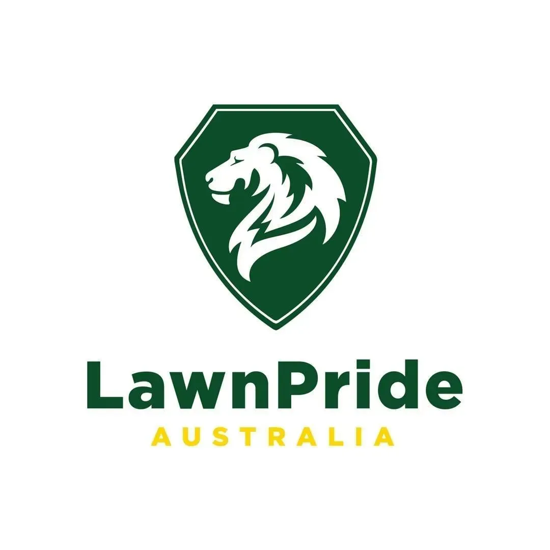 Lawnpride Australia Logo With Green Lion Shield Emblem and Text — Tropical Lawns in Mulgrave, QLD