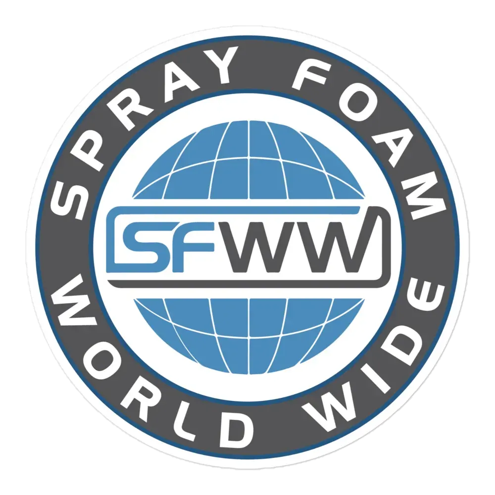 Spray foam worldwide logo with blue globe and gray circular text around SFWW