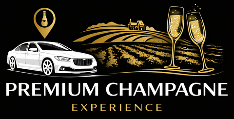 Voiture blanche, coupes de champagne et vignobles : autant d'éléments qui évoquent une expérience champagne haut de gamme.