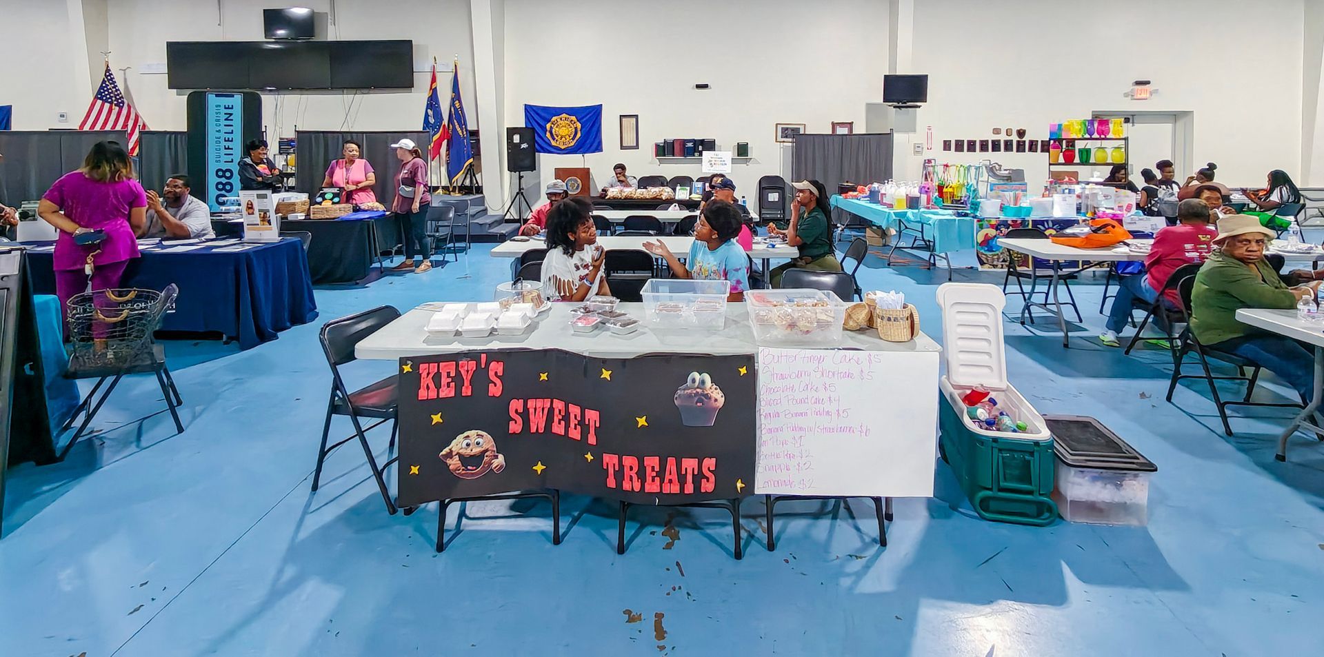 A vendor booth labeled 