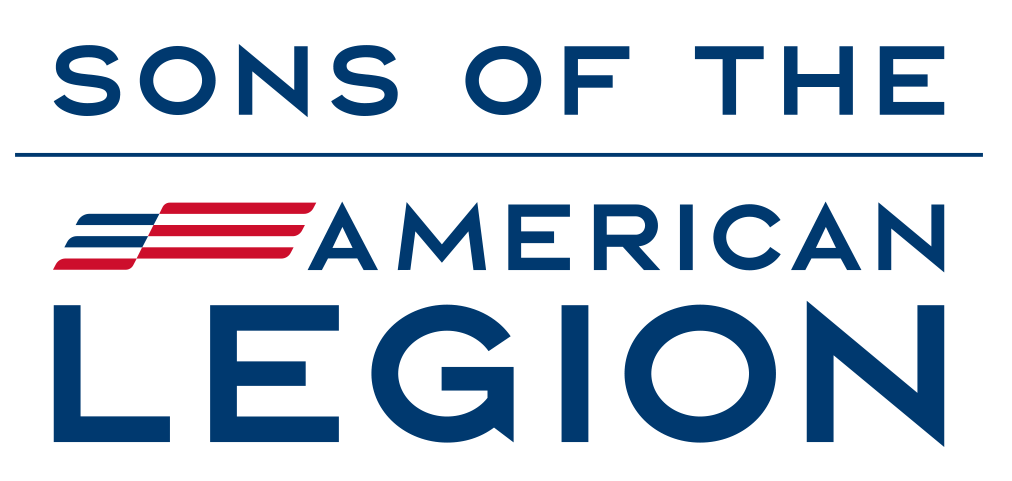 The logo for sons of the american legion is blue and red.