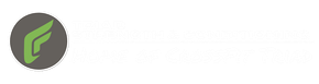 Logo with a green abstract shape inside a gray oval and white text.