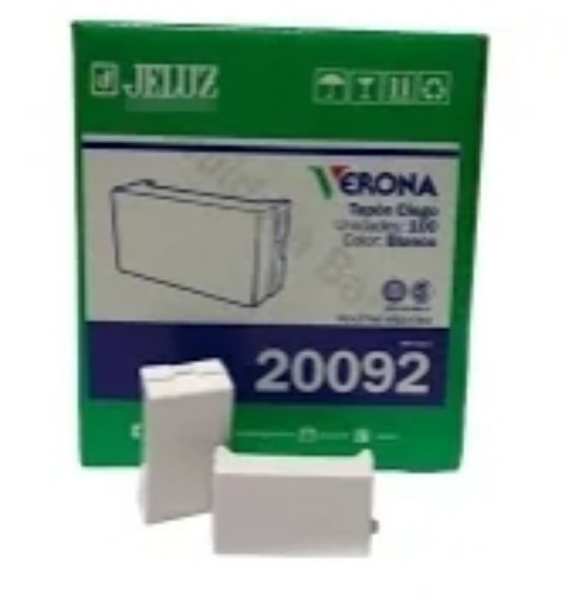 Caja de cinta Verona blanca, con dos muestras en el frente; embalaje verde y blanco.
