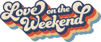 a logo for love on the weekend with a rainbow background.