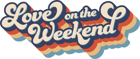 a logo for love on the weekend with a rainbow background.