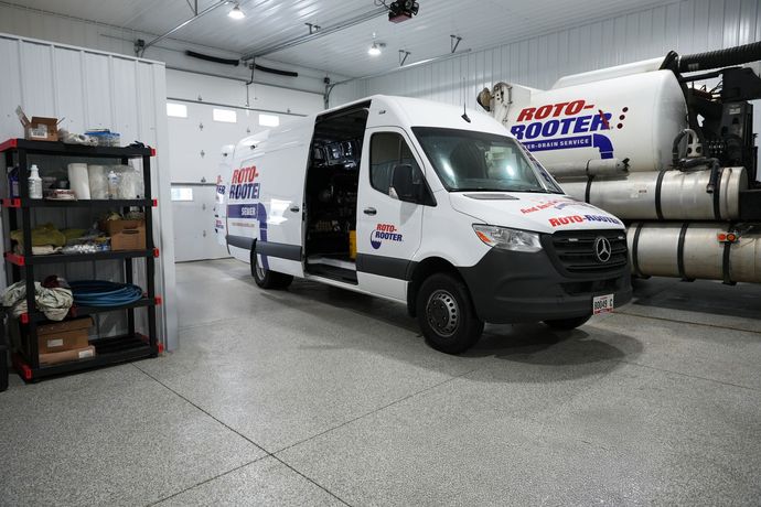 business space and warehouse space for lease - showing trucks and shelving