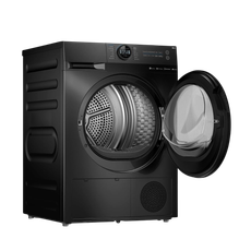 White front-loading washing machine with a round door, control panel on top.