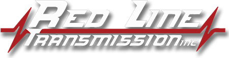 Red Line Transmission logo with red lightning bolt and gray italic text on a white background