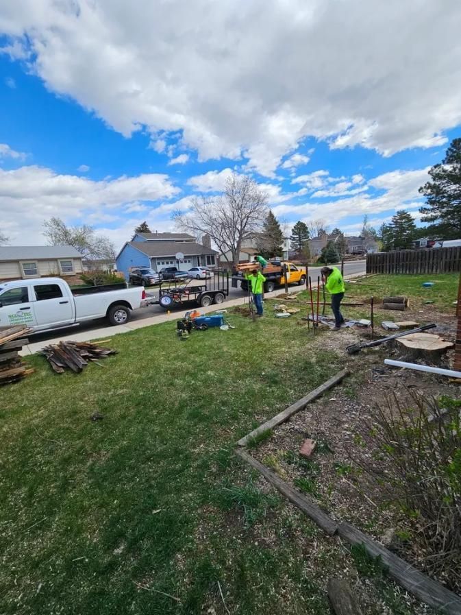 Workers in safety vests on a grassy lawn. They appear to be constructing something. 