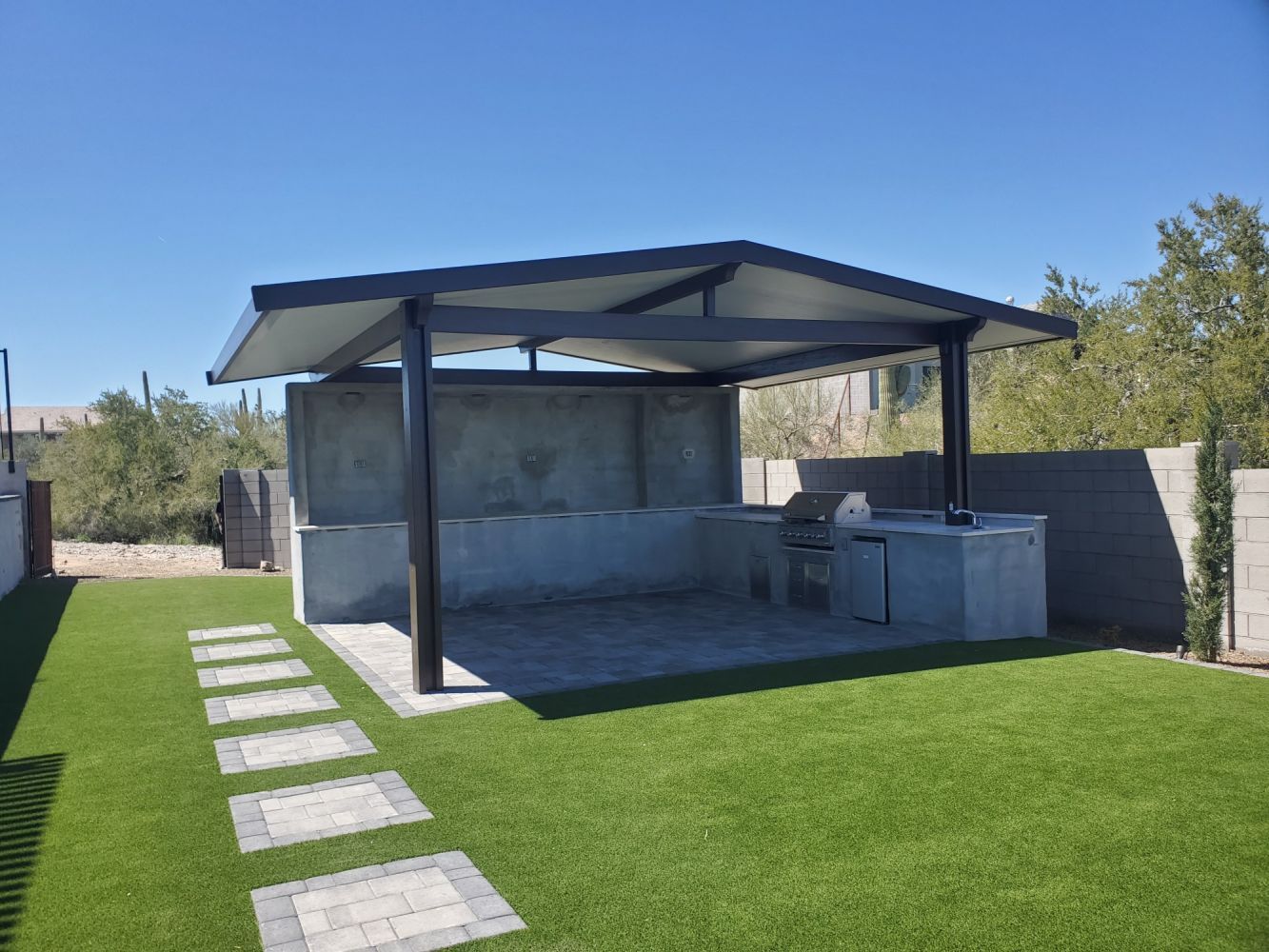 Queen Creek outdoor living space upgraded with a modern pergola.