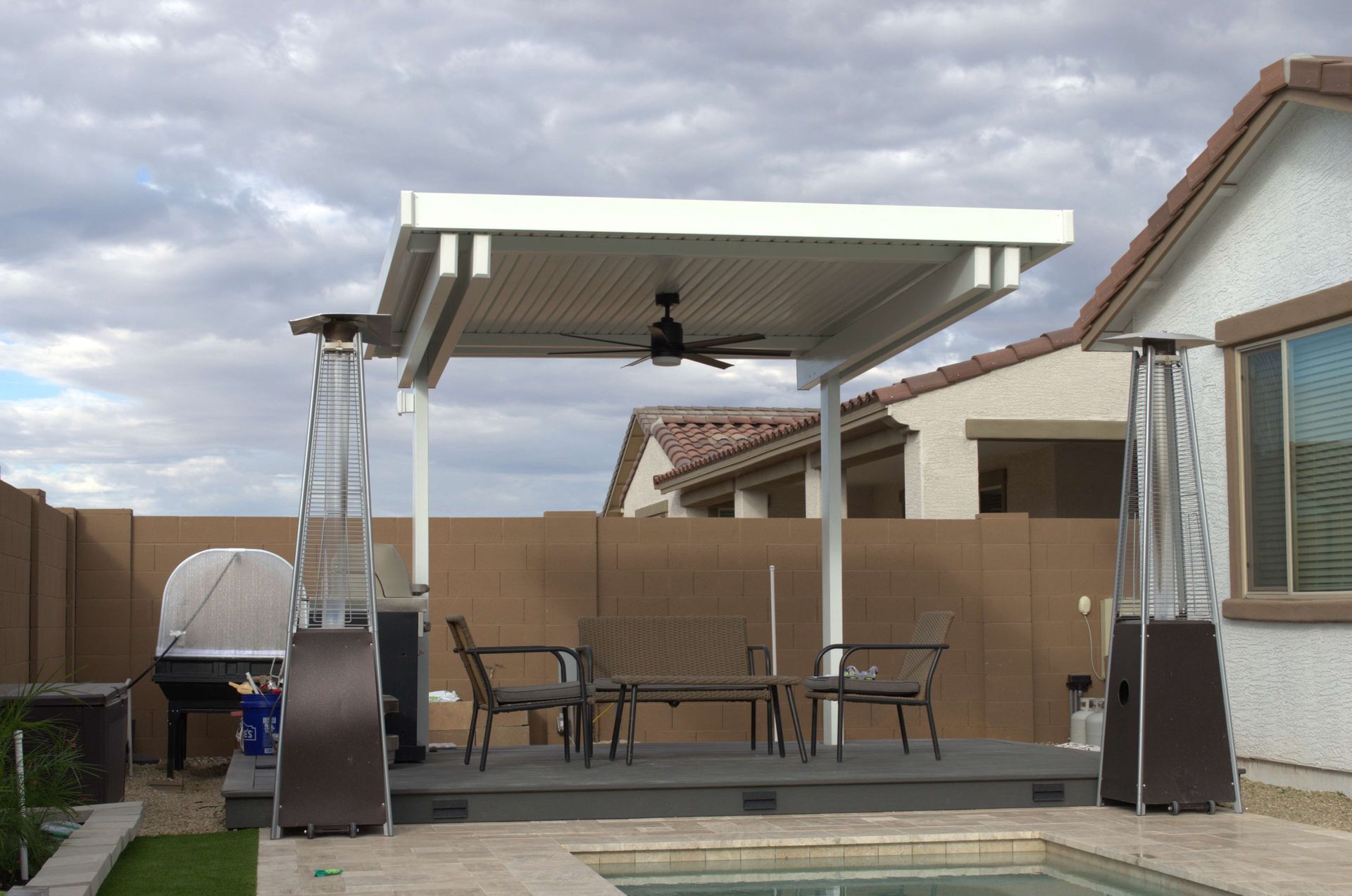 Elegant cantilever patio cover by Southwest Patio, enhancing outdoor living spaces in Mesa, AZ.