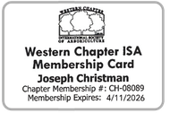 Membership card for Joseph Christman from the Western Chapter ISA, expiring April 11, 2026.