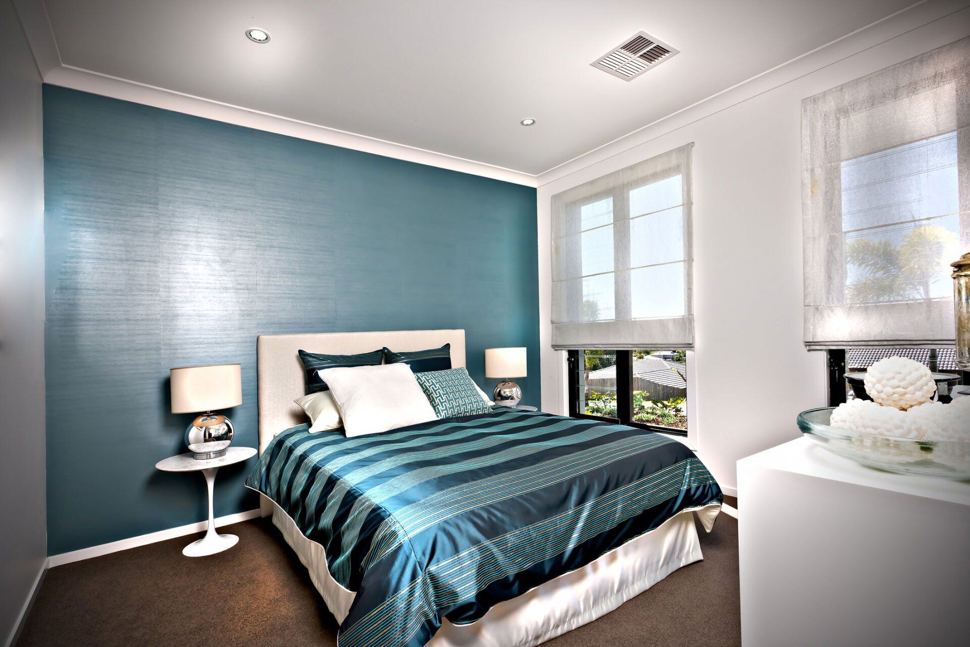 Teal and White Decorative Bedroom — Warragul, VIC — Countrywide Curtains & Blinds