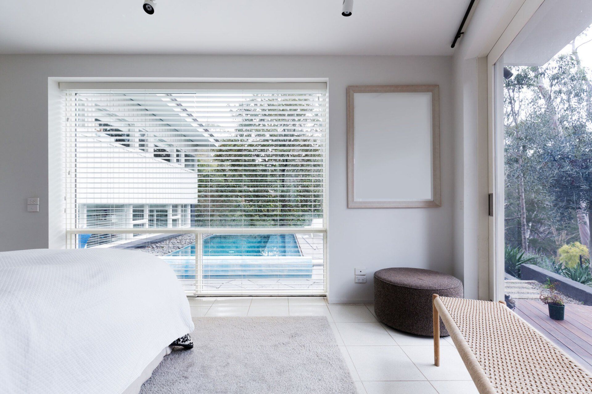 View of the Pool and Garden from Bedroom — Warragul, VIC — Countrywide Curtains & Blinds