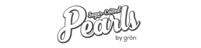 Pearls logo in gray script with “by grön” beneath it