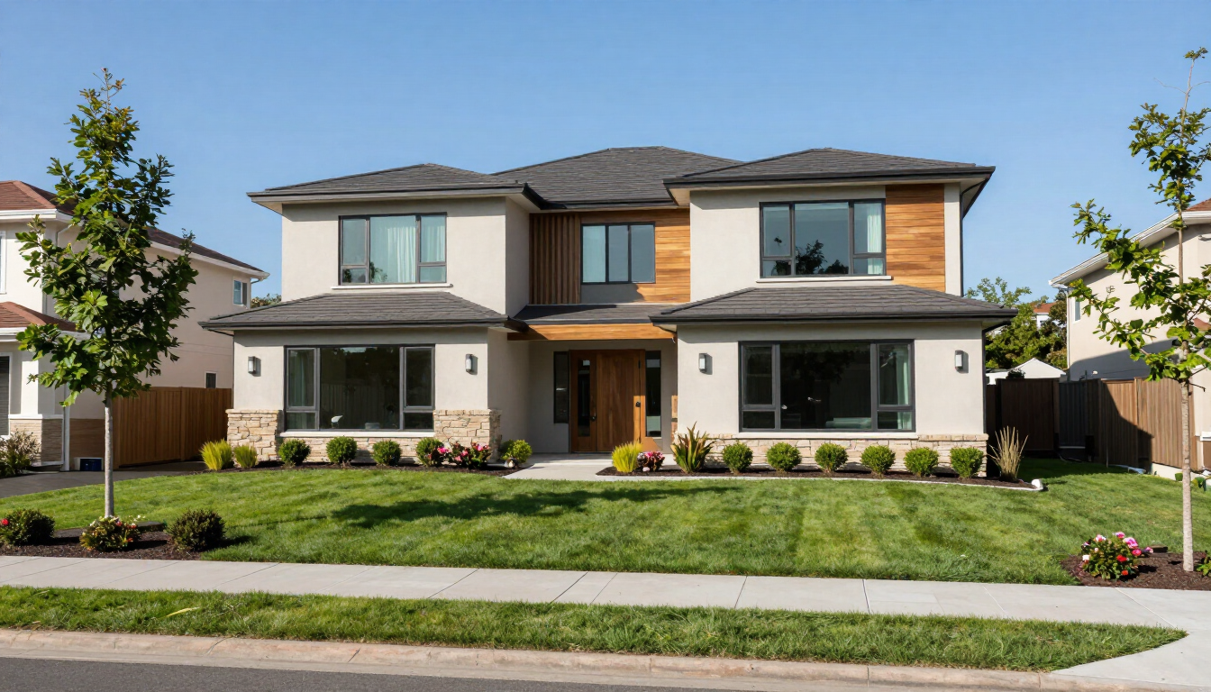 Beautiful suburban home with a green lawn