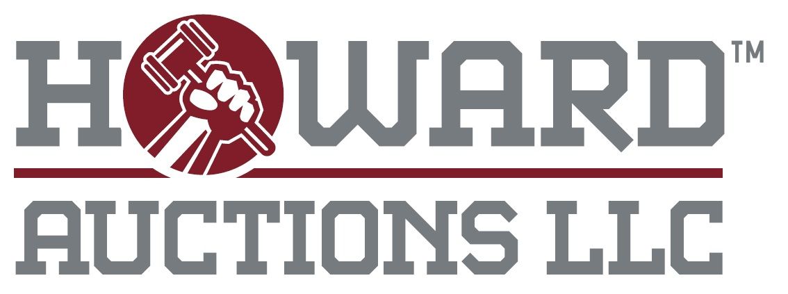 Howard Auctions LLC logo in gray and maroon with a gavel icon