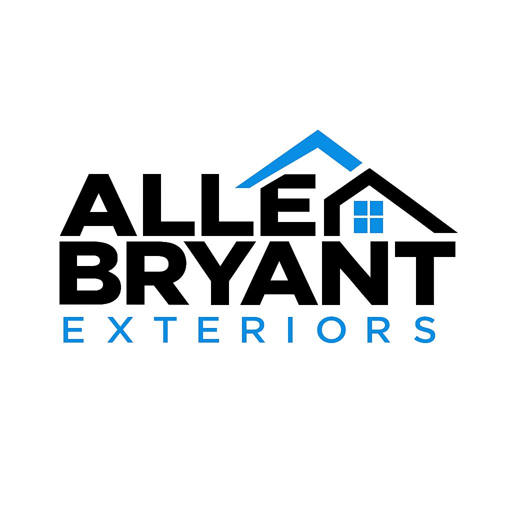 All Bryant Exteriors logo in black and blue with a stylized roof and window icon