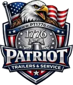 Patriot Trailers & Service logo with eagle, stars, stripes, and “1776” emblem