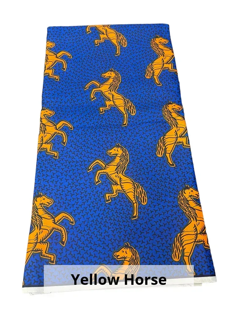 Blue tie with repeated yellow horse pattern and “Yellow Horse” label at the bottom