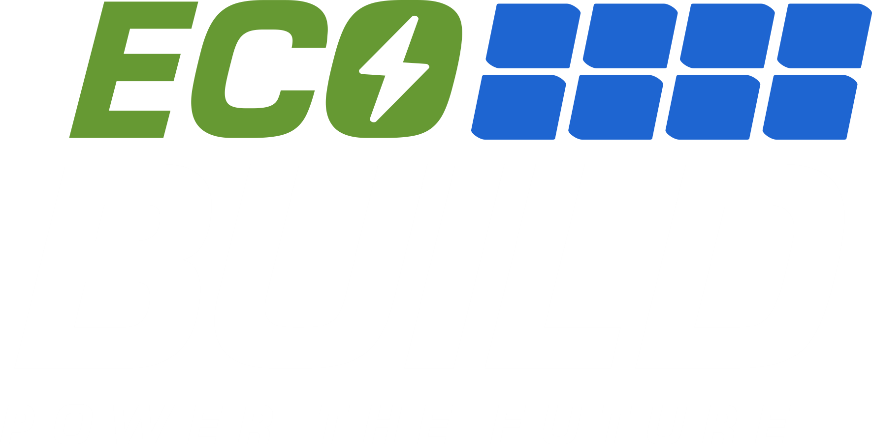 ECO logo with green letters and blue solar panel icon