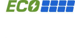 ECO logo with green letters and blue solar panel icon