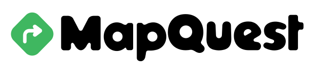 A mapquest logo with a green arrow on a white background.