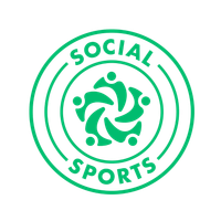 A green logo for social sports with a group of people in a circle.