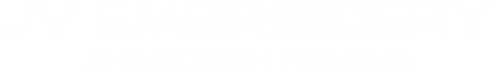 JV Embroidery logo in white with a transparent background.