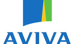 Aviva logo with blue and green graphic and yellow accent above blue text