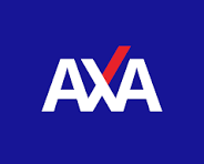 AXA logo in white and red on a blue background