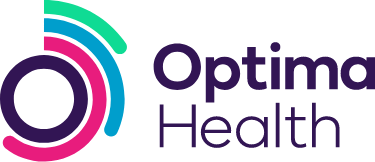 Optima Health logo in purple, teal, and pink on a white background