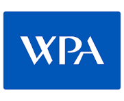 White WPA logo on a blue rectangular background