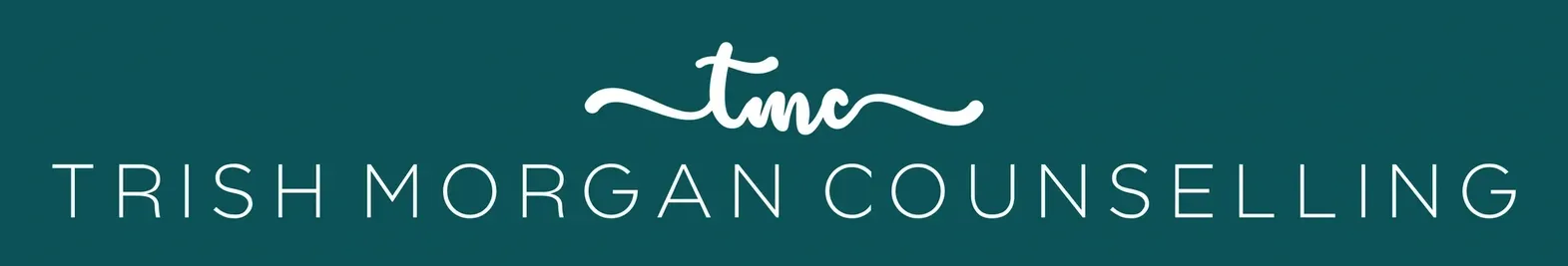 Trish Morgan Counselling logo with white text on a dark teal background.