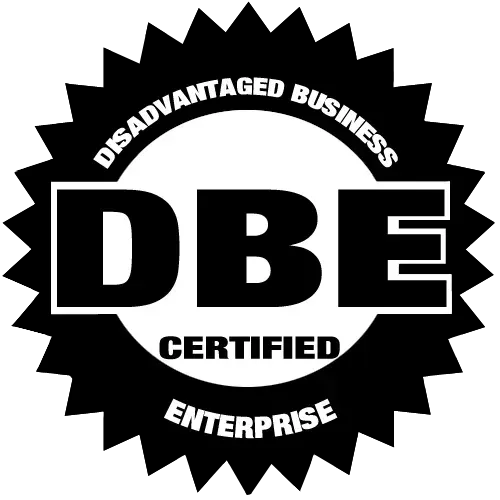 Texcon Utility Disadvantaged Business Enterprise (DBE) Certified Black and white DBE Certified Enterprise logo with