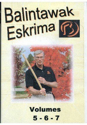 Balintawak Eskrima DVD cover: Man holding a stick, volumes 5-6-7.