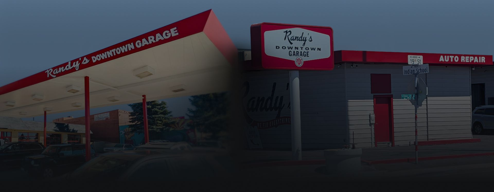A person with a beard is working under a car in a garage | Randy's Downtown Garage