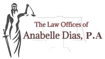 the logo for The Law Offices of Anabelle Dias, P.A. Lady justice holding the scales of justice and a sword