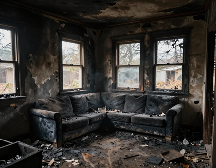 Fire damage in a home interior